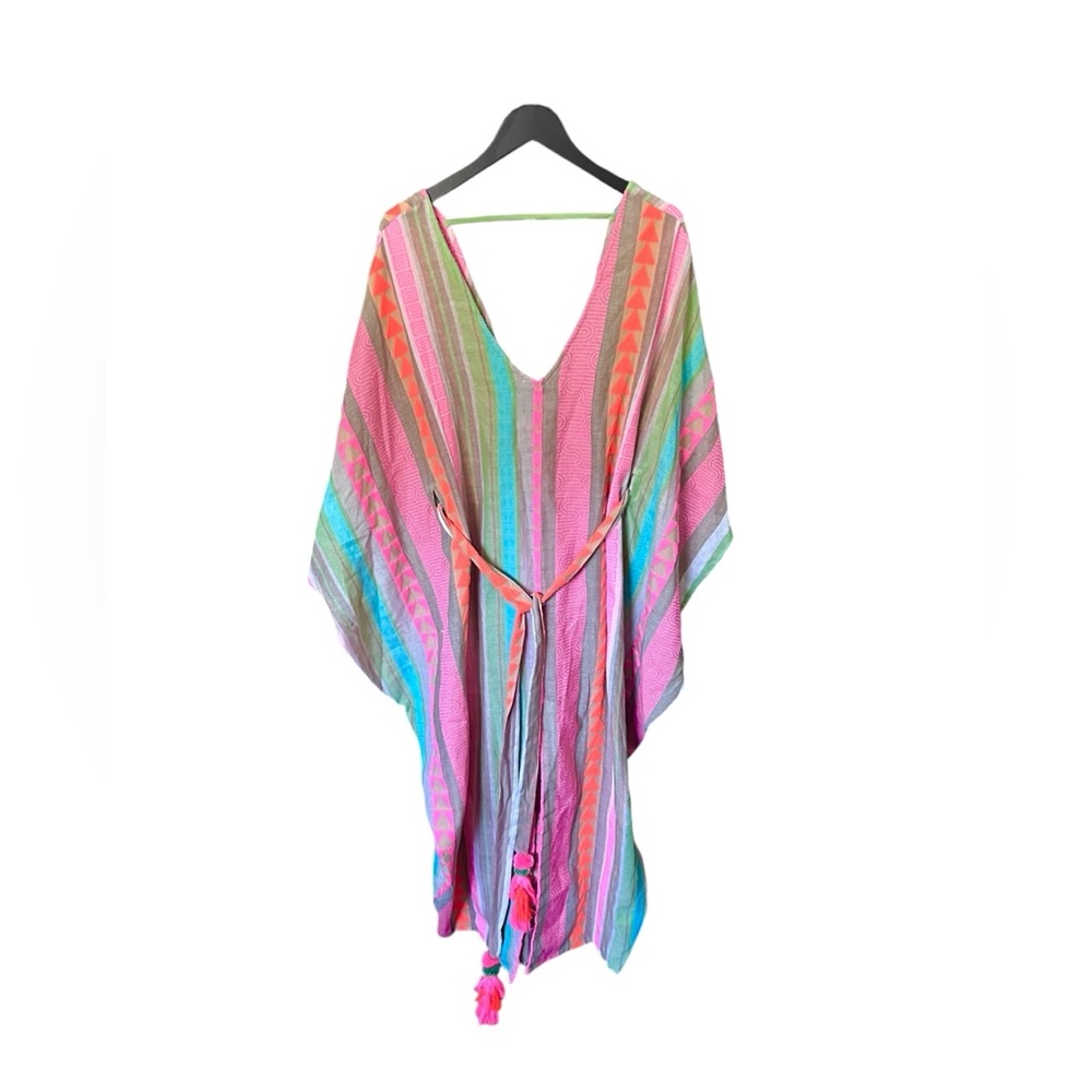 BEL KAZAN Neon Embroidered Kaftan Dress Maximalist Resortwear Beachy One Size